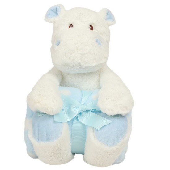 Hippo With Contrasting Baby Blanket.(Blue/White)