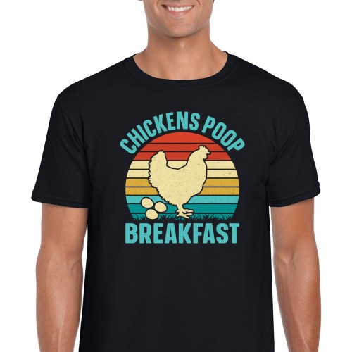 Funny Tees : Chickens Poop Breakfast Unisex Black T Shirt