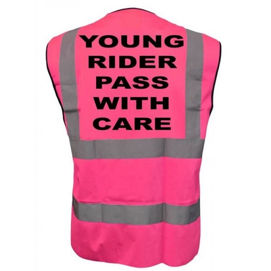 Young Rider Pass With Care Printed Pink Adults Hi Vis Vest