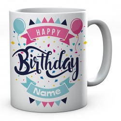 Customised Birthday Day Mug (Balloons) Novelty Gift Ideal Coffee / Tea