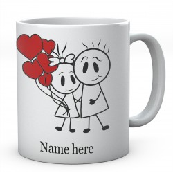 Stick People With Heart Balloons Personalised Ceramic Mug