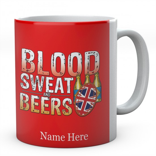 Personalised Blood Sweat And Beers United Kingdom Rugby Mug