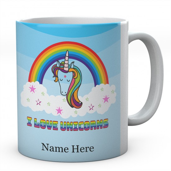 I Love Unicorns Rainbow Personalised Printed Ceramic Mug