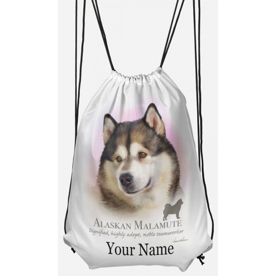 Personalised Alaskan Malamute Drawstring Gym Bag