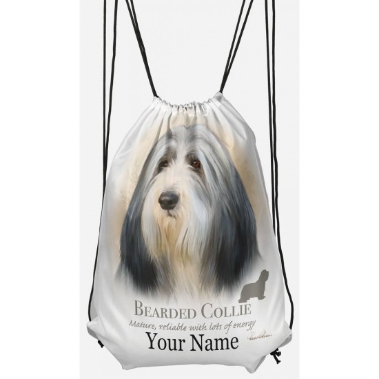 Personalised Bearded Collie Drawstring Gym Bag