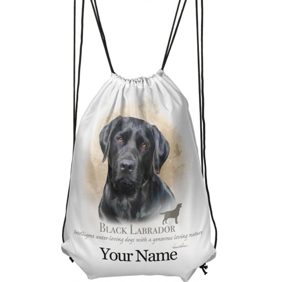 Personalised Black Labrador Drawstring Gym Bag