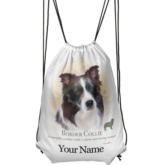 Personalised Border Collie Drawstring Gym Bag