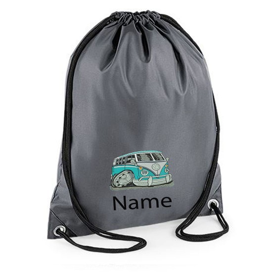  Embroidered Blue Camper Van Drawstring Gym Bag