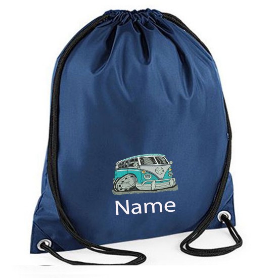  Embroidered Blue Camper Van Drawstring Gym Bag