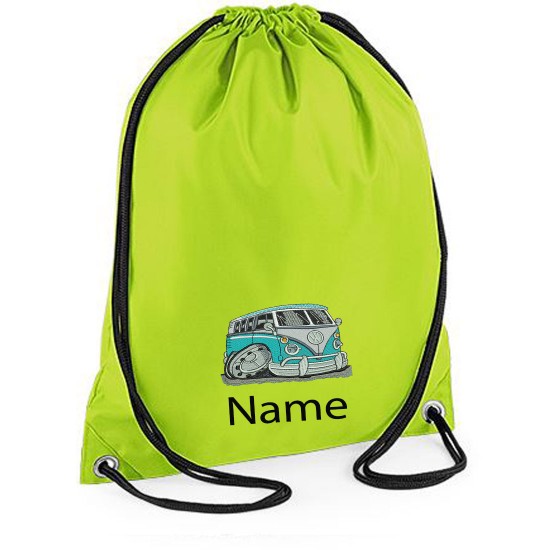  Embroidered Blue Camper Van Drawstring Gym Bag