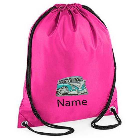  Embroidered Blue Camper Van Drawstring Gym Bag