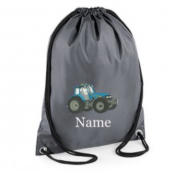 Personalised Embroidered Blue Tractor Drawstring Gym Bag