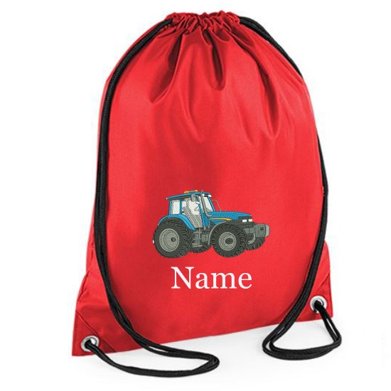 Personalised Embroidered Blue Tractor Drawstring Gym Bag