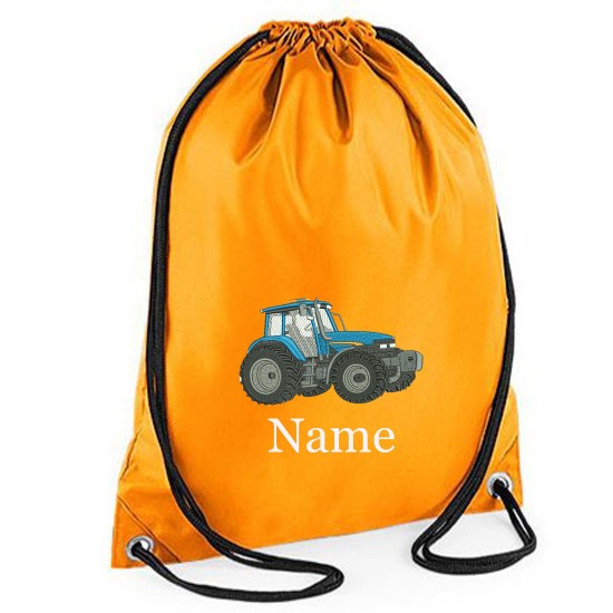 Personalised Embroidered Blue Tractor Drawstring Gym Bag