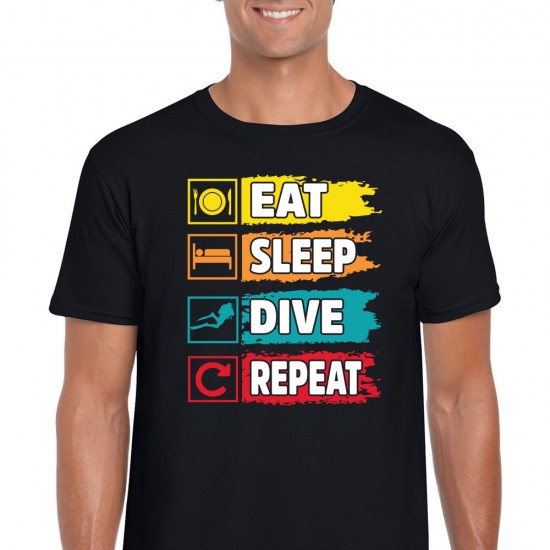 Eat Sleep Dive Repeat Unisex Black T Shirt