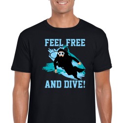 Feel Free And Dive Unisex Black T Shirt