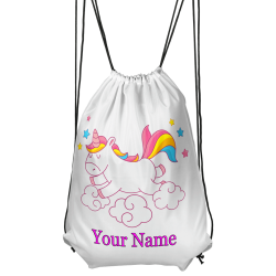 Personalised Unicorn And Clouds Drawstring Gym Bag