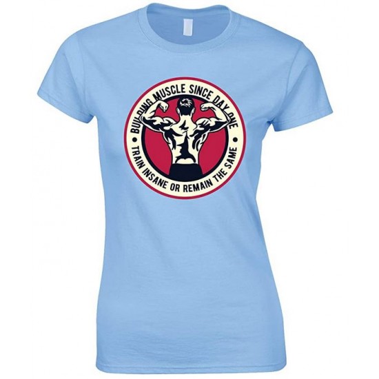  Building Muscle Since Day One Train Insane Or Remain The Same-Ladies T Shirt 