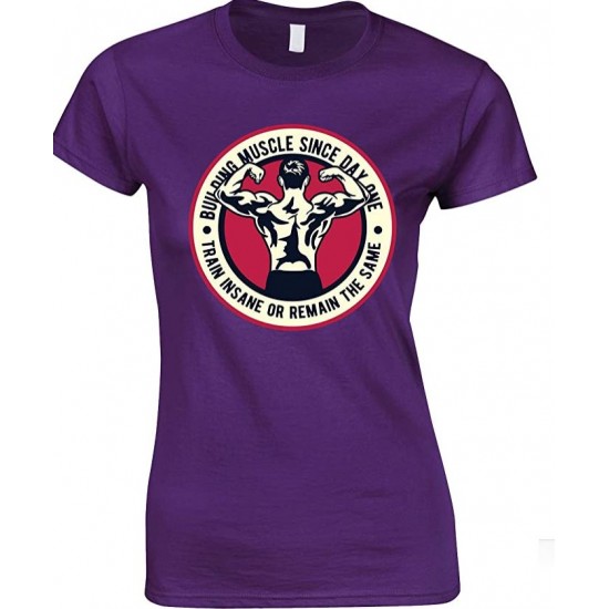  Building Muscle Since Day One Train Insane Or Remain The Same-Ladies T Shirt 