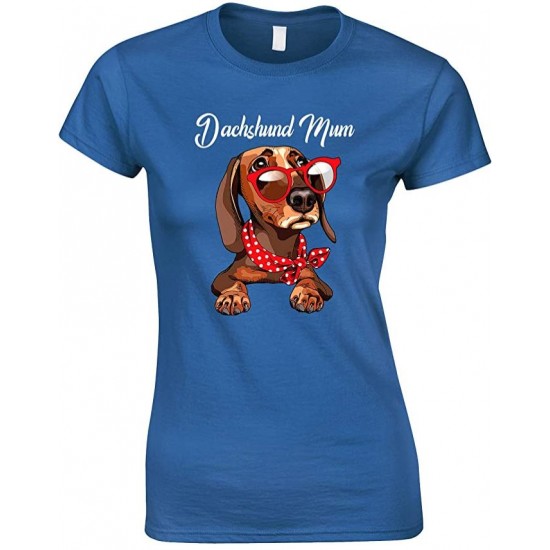  Funny Cute Dachshund Wearing Red Glasses Dog Mum-Ladies T Shirt 