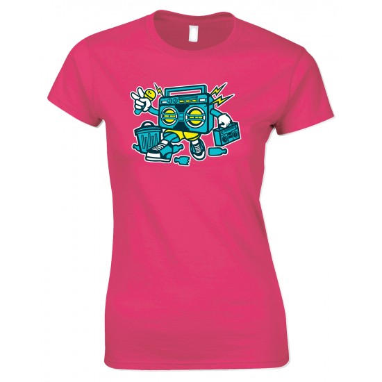 Boombox Cartoon Funny Ladies Style  T Shirt 