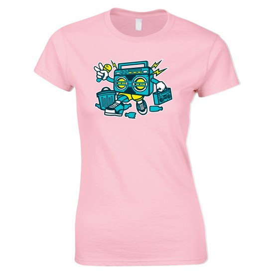 Boombox Cartoon Funny Ladies Style  T Shirt 