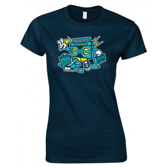 Boombox Cartoon Funny Ladies Style  T Shirt 