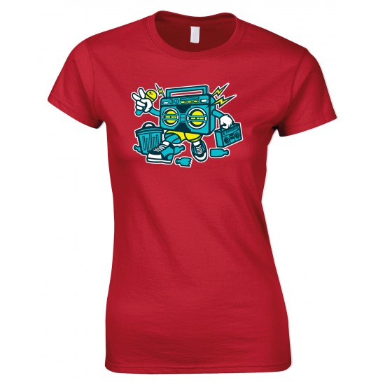 Boombox Cartoon Funny Ladies Style  T Shirt 