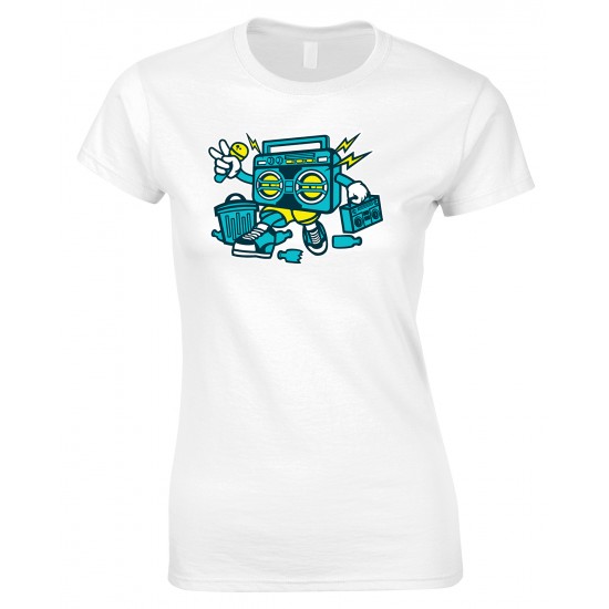 Boombox Cartoon Funny Ladies Style  T Shirt 