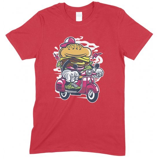 Burger scooter Cartoon - Children's Funny T Shirt Boy-Girl 