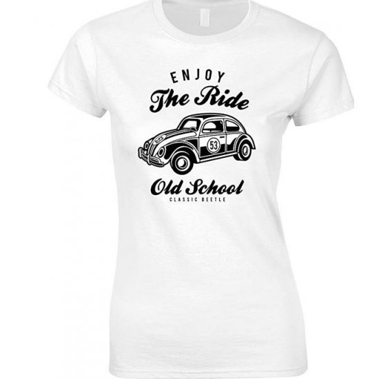 Enjoy The Ride- Old School Classic Beetle Ladies Fun T Shirt 
