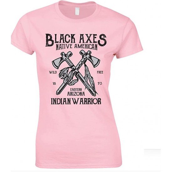 Black Axes Native American Indian Warrior-Ladies T Shirt 