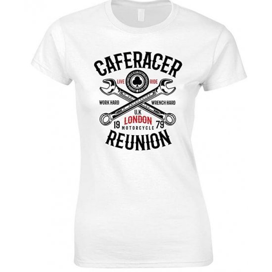 Caferacer Reunion Motorcycle London UK Ladies T Shirt 