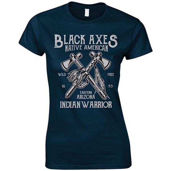 Black Axes Native American Indian Warrior-Ladies T Shirt 