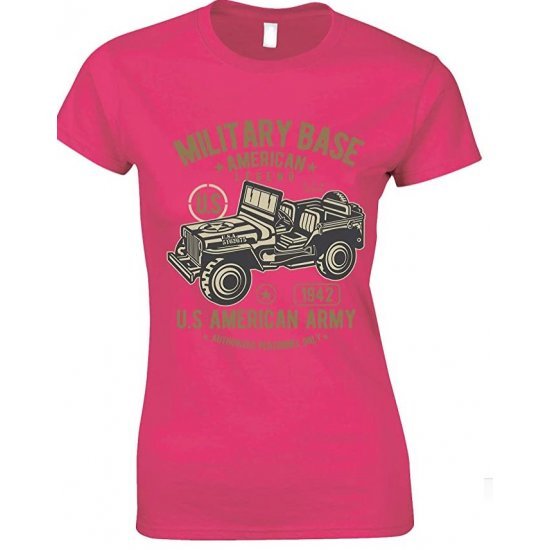 Military Base American Legend Army Jeep Ladies T Shirt 