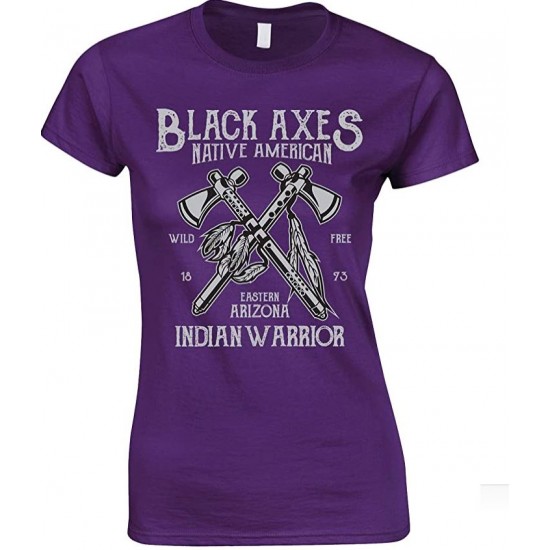 Black Axes Native American Indian Warrior-Ladies T Shirt 