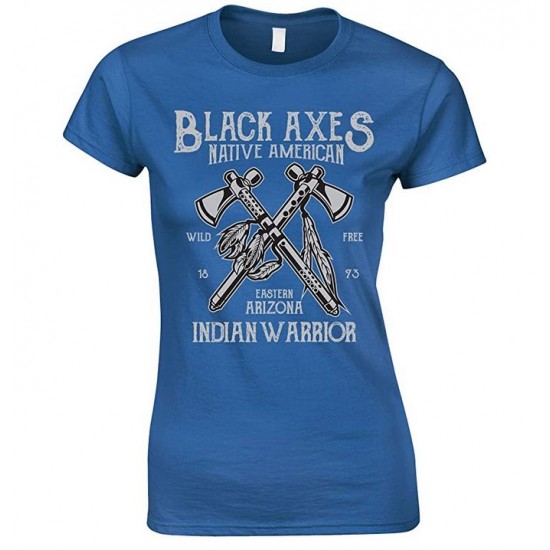 Black Axes Native American Indian Warrior-Ladies T Shirt 