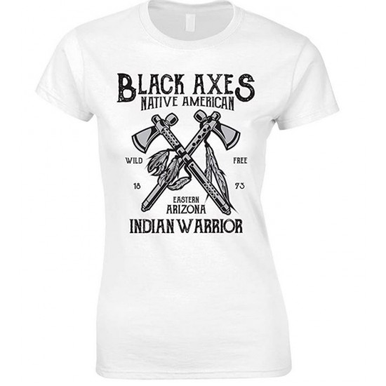 Black Axes Native American Indian Warrior-Ladies T Shirt 