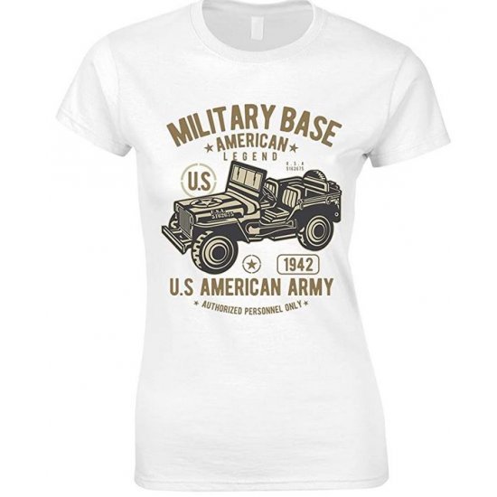 Military Base American Legend Army Jeep Ladies T Shirt 